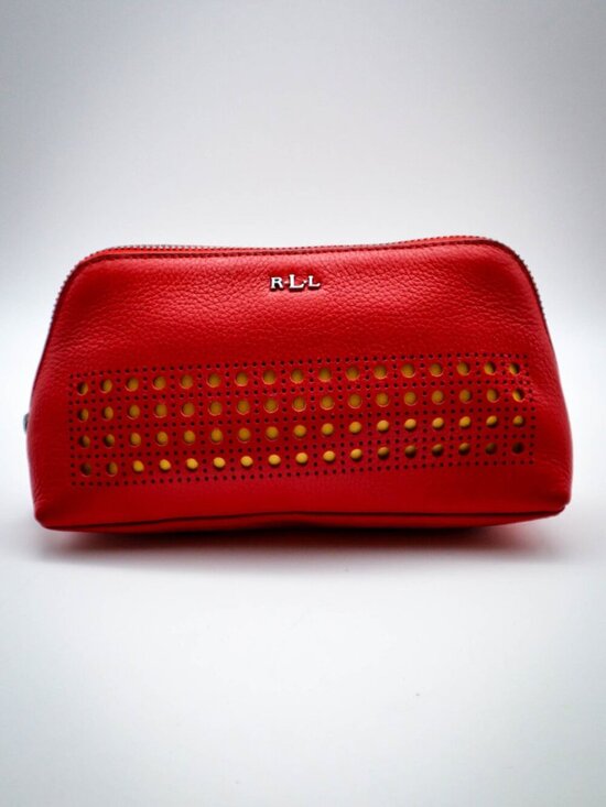 Ralph Lauren Handbags - Ralph Lauren Leighton Make-up Cosmetics Bag Toiletries Case Pebbled Leather Red